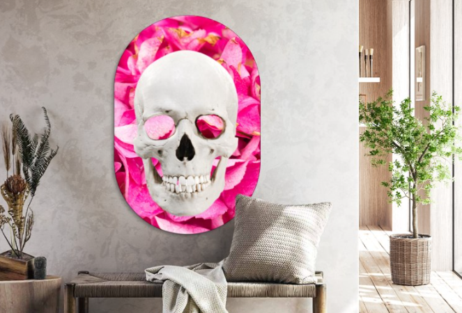 Aluminium Muur ovaal Skull Pink 50 x 75