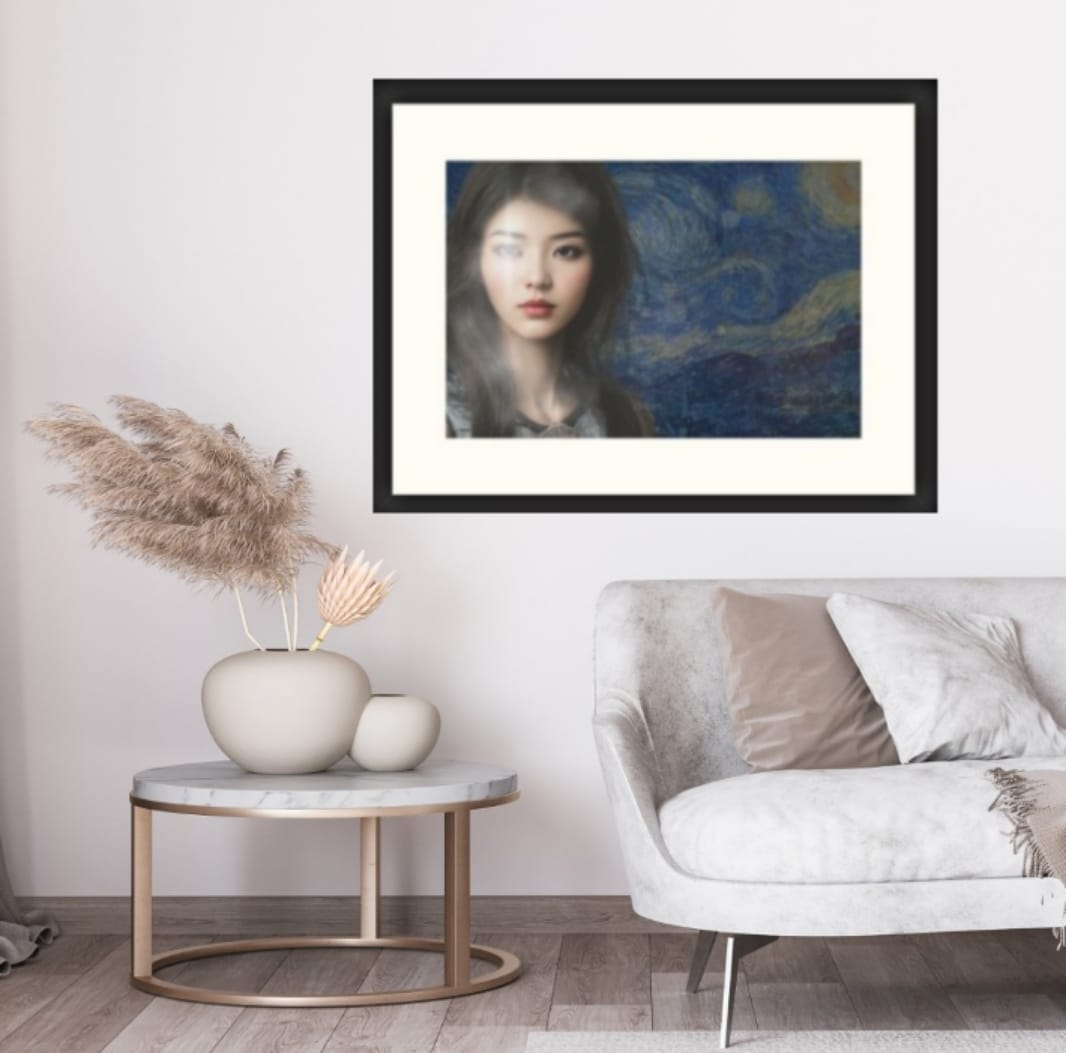 Ingelijste digital art print Lady Starry Night 40 x 30 cm