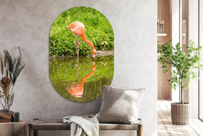 Aluminium Muur ovaal Flamingo 50 x 75