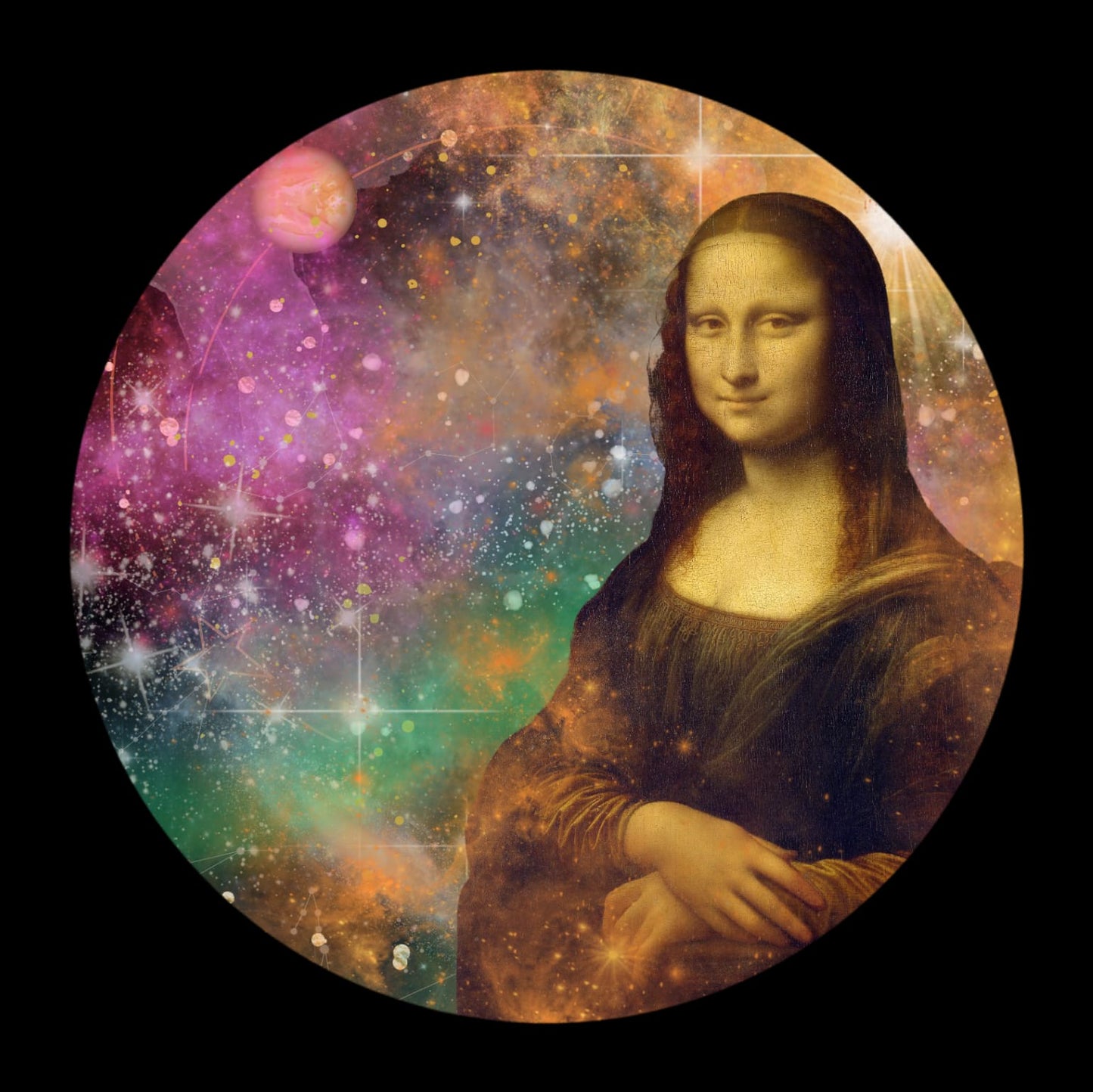 Muurcirkel Mona Lisa in space Ø 100 cm (5mm)