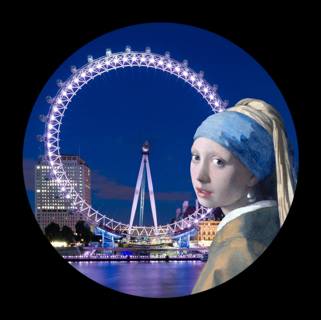 Muurcirkel Meisje met de Parel London Eye Ø 70 cm (3mm)