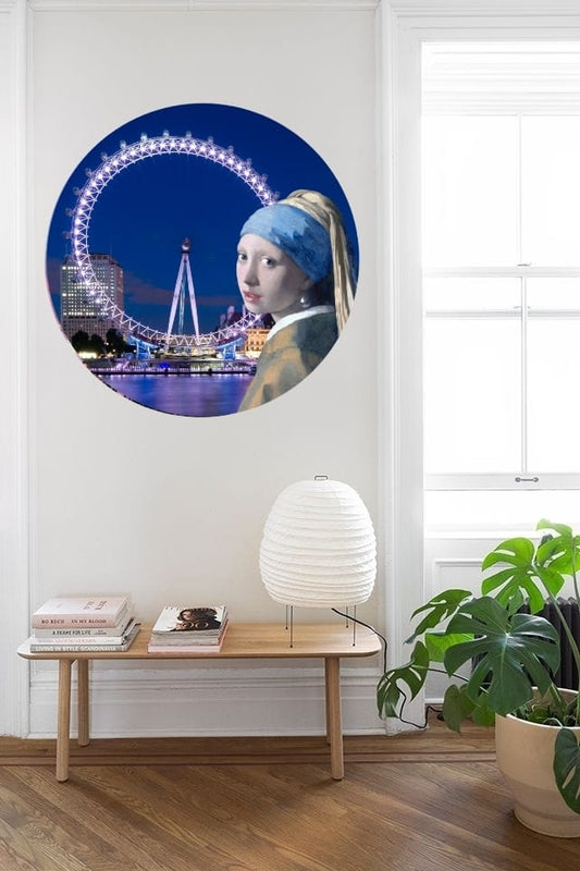 Muurcirkel Meisje met de Parel London Eye Ø 100 cm (5mm)